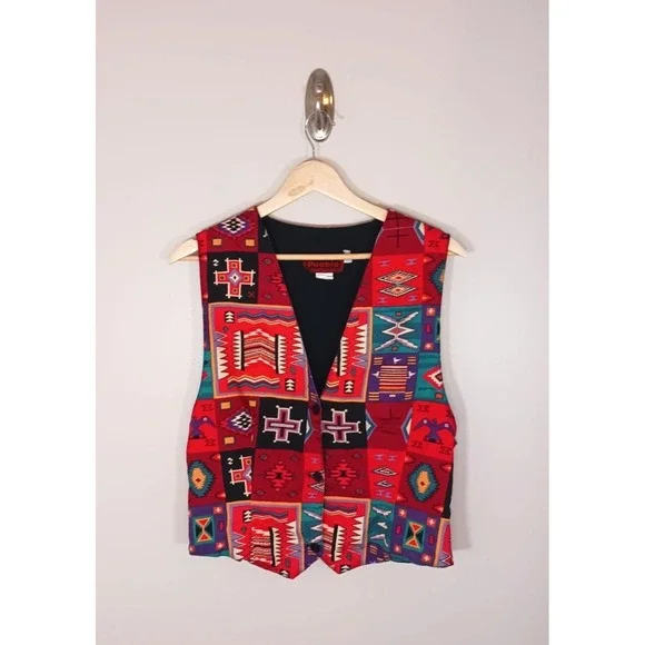 Vintage Pueblo Aztec Western Boho Cowboy Vest Made In USA Women's Size M - Picture 1 of 9